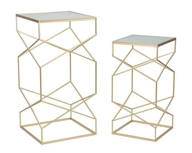 Set 2 masute inalte Glassy, Mauro Ferretti, 50x50x100 cm, fier/sticla, auriu