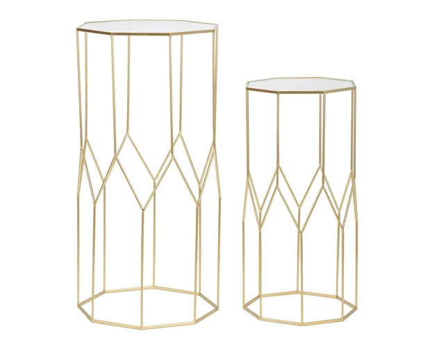 Set 2 masute inalte New Glass, Mauro Ferretti, 50x46x100 cm, fier/sticla, auriu