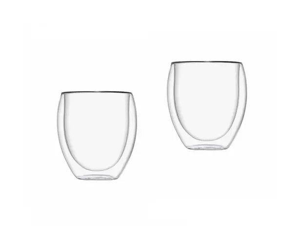 Set 2 pahare cu perete dublu, Brandani, 250 ml, 7.5x9 cm, sticla
