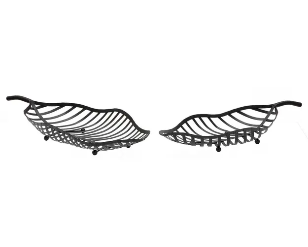 Set 2 platouri decorative Leaf Black, Mauro Ferretti, 61x25x7.5 cm, fier