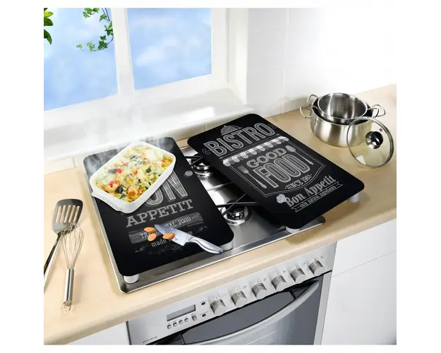 Set 2 protectii universale pentru aragaz Bon Appetit, Wenko, sticla termorezistenta/ termoplastic/plastic, alb/negru