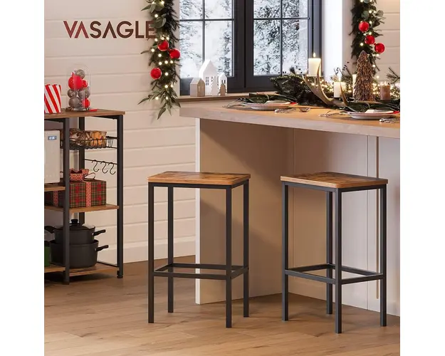 Set 2 scaune de bar, Vasagle, 40 x 30 x 65 cm, otel/PAL, maro rustic
