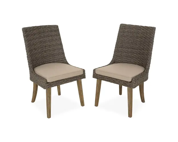 Set 2 scaune dining Yanet, aluminiu/lemn de teak, maro/bej