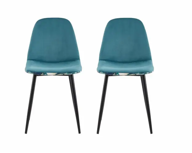 Set 2 scaune Jaquard, Heinner, 48x46x87 cm, metal/catifea, albastru