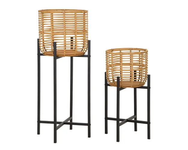 Set 2 suportui pentru ghivece Rattan, Mauro Ferretti, Ø 38x90 cm, ratan/fier, multicolor