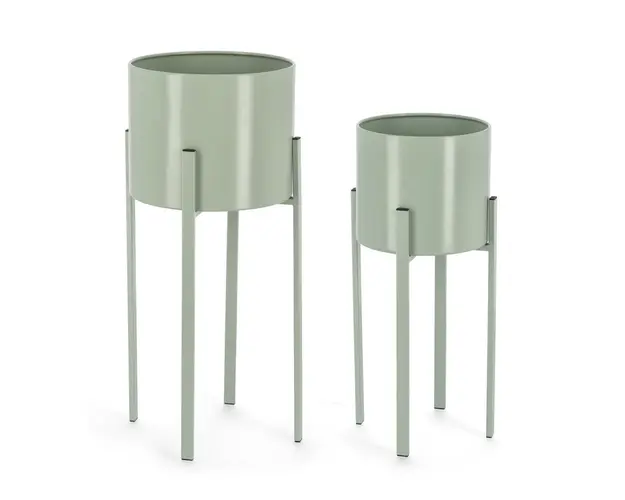 Set 2 suporturi pentru ghiveci Ester Round, Bizzotto, Ø 23 x 55 cm, otel, verde sage