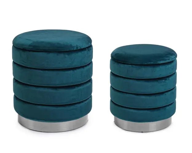 Set 2 taburete Darina, Bizzotto, Ø40 x 44 cm, MDF/catifea, albastru navy