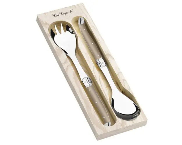 Set 2 ustensile pentru salata cu suport, Lou Laguiole, inox/lemn