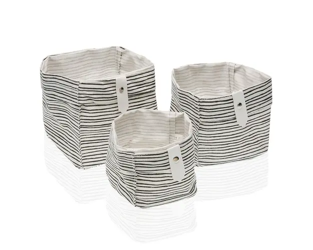 Set 3 cosuri de depozitare Black Line, Versa, 14x14x14 cm, poliester