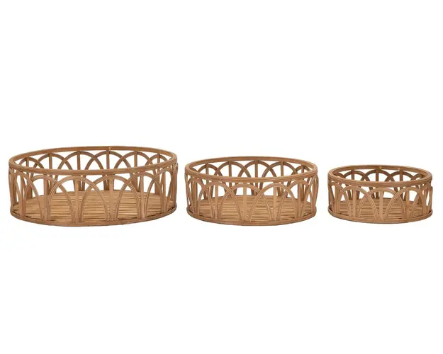 Set 3 cosuri depozitare / tavi decorative Fuji, Mauro Ferretti, Ø 50 x 16 cm, ratan, maro