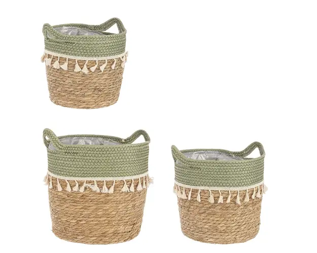 Set 3 cosuri pentru depozitare Bridget, Bizzotto, Ø 32 x 35 cm, iarba uscata/hartie, verde/natural
