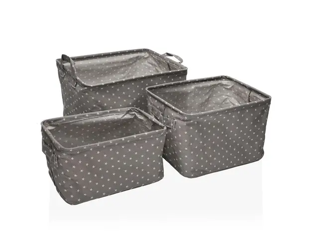 Set 3 cosuri pentru depozitare Stars, Versa, 35 x 25 x 22 cm, poliester, gri