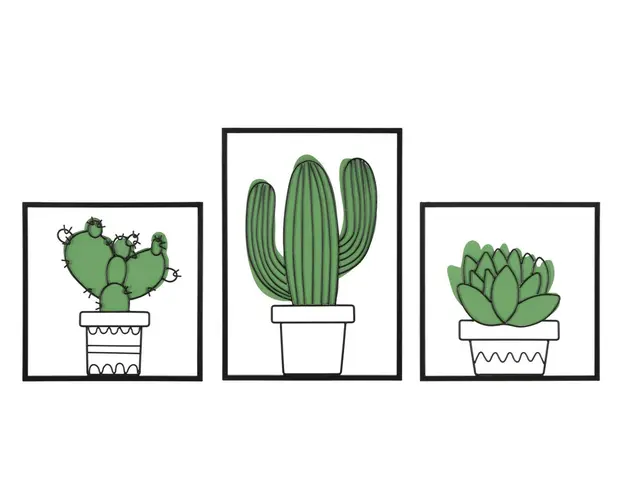 Set 3 decoratiuni de perete Cactus, Mauro Ferretti, 33x46.5 cm, fier, multicolor