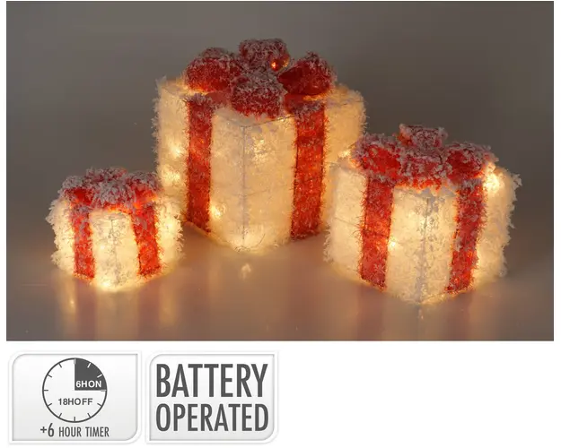 Set 3 decoratiuni luminoase cu LED-uri Giftbox, Excellent Houseware, 25 /20 /15 cm, rosu