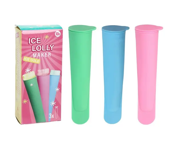 Set 3 forme inghetata Ice Lollymaker, 4.2x4.2x19.5 cm, cauciuc termoplastic, multicolor
