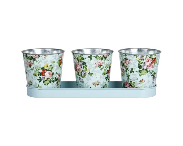 Set 3 ghivece in tavita, Esschert, Rose, 10.6 x 32 x 10.9 cm, otel galvanizat, multicolor