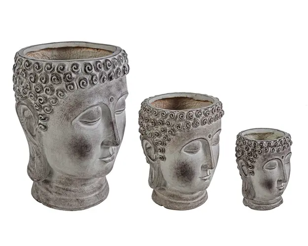 Set 3 ghivece pentru exterior Buddha, Bizzotto, 36 x 36.5 x 49.5 cm, fibra de lut