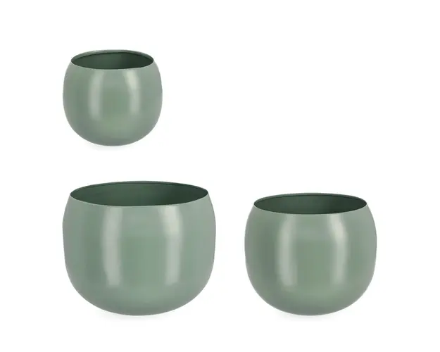 Set 3 ghivece pentru exterior Keyra, Bizzotto, Ø36x28 cm, otel, verde sage