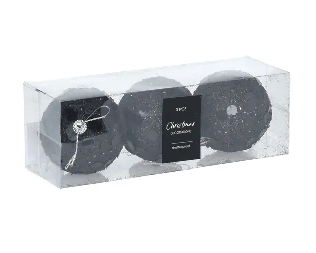 Set 3 globuri Ball w Sequins, Excellent Houseware, 8 cm, spuma, negru