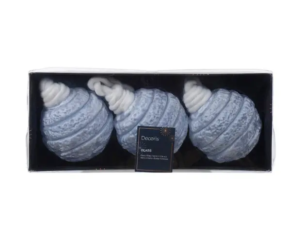 Set 3 globuri Relief Hazy Blue, Decoris, 8 cm, sticla, albastru deschis