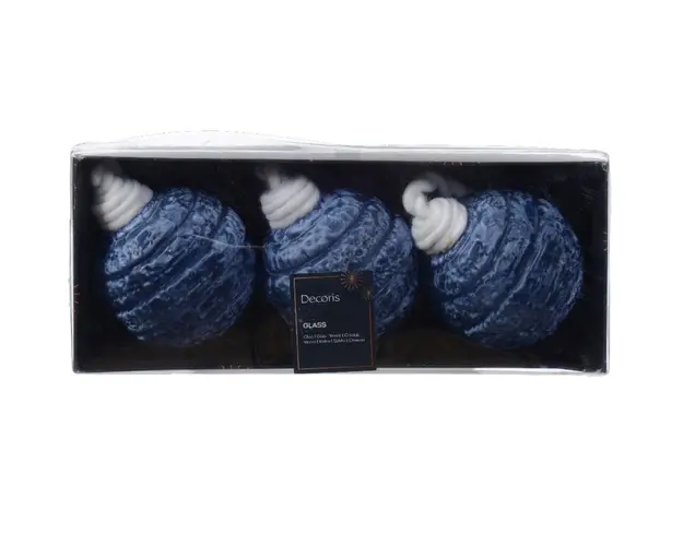 Set 3 globuri Relief Hazy Blue, Decoris, 8 cm, sticla, albastru inchis