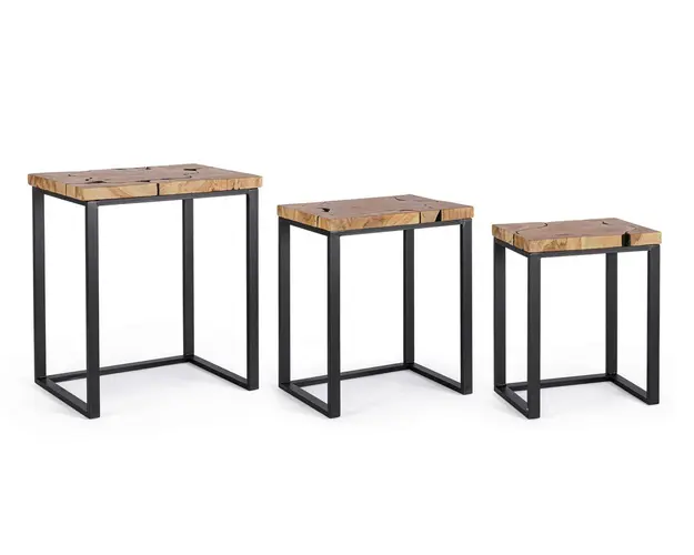 Set 3 masute de cafea Elwood, Bizzotto, 53 x 37 x 60 cm, radacini din lemn de tec/otel