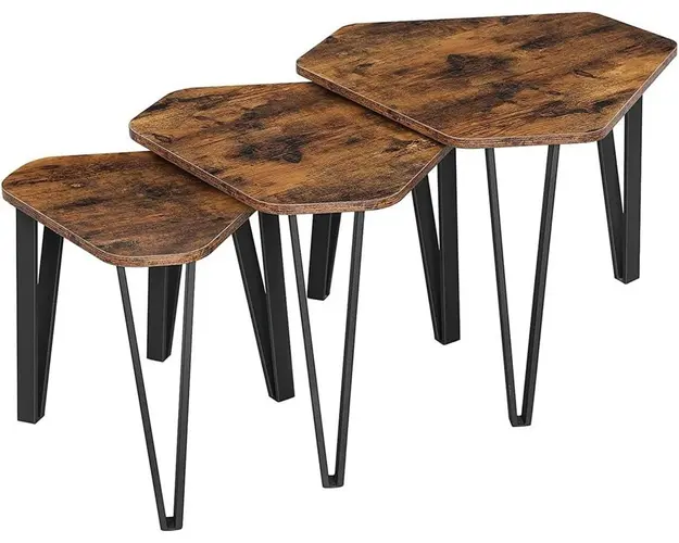 Set 3 masute Nesting, Vasagle, 58.7 x 51.9 x 45.5 cm, PAL/otel, maro rustic