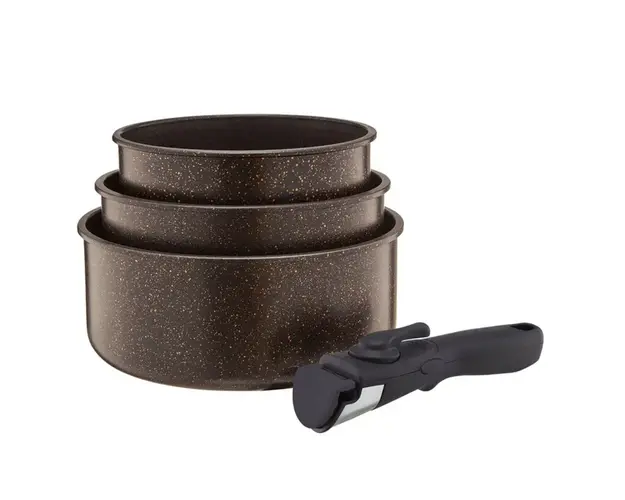 Set 3 oale cu maner detasabil Gold, Ambition, 16/18/20 cm, aluminiu forjat, invelis Qualum Stone