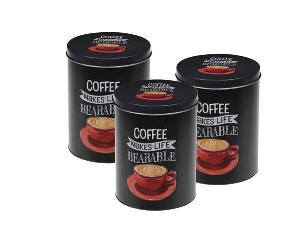 Set 3 recipiente pentru cafea Coffee Bearable, 10.5x14 cm, aluminiu, negru