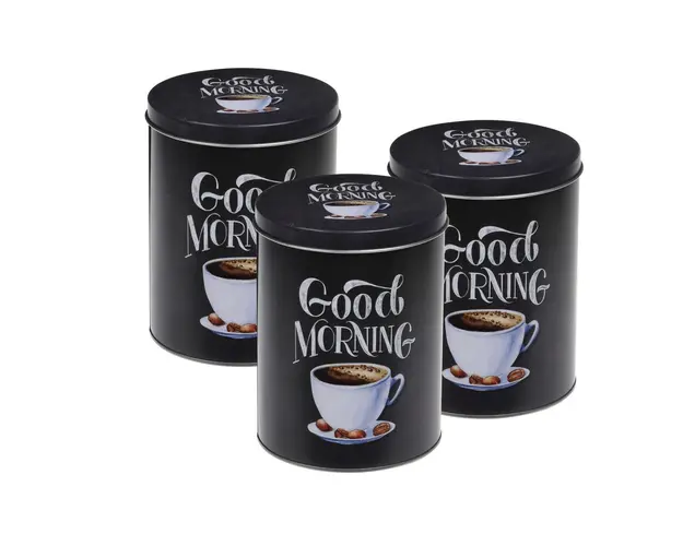 Set 3 recipiente pentru cafea Good morning, 10.5x14 cm, aluminiu, negru