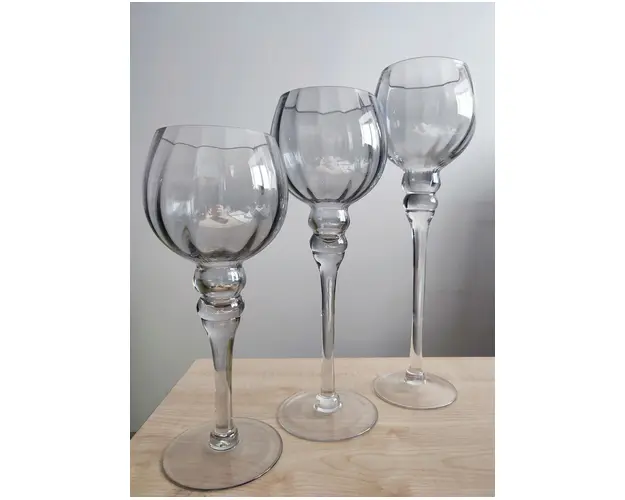 Set 3 suporturi pentru lumanari Luster, sticla, transparent