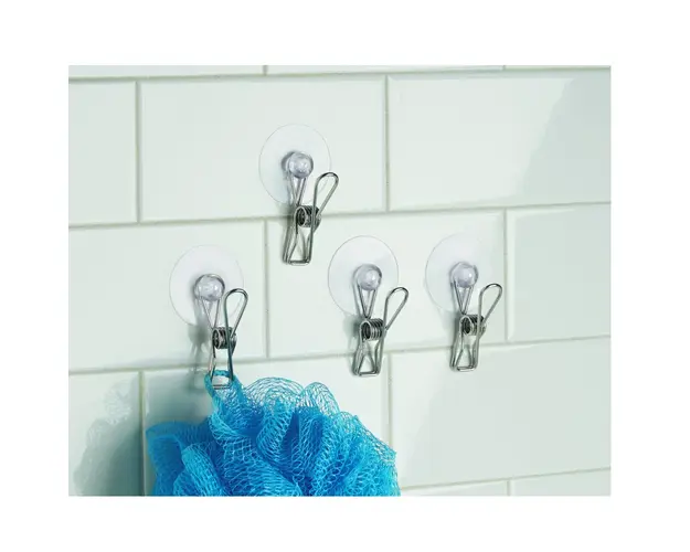 Set 4 carlige cu ventuza Basic, iDesign, 4.5x4x7 cm, plastic/inox