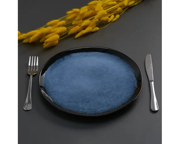Set 4 farfurii intinse Serenity, Heinner Ø28 cm, ceramica, albastru/negru