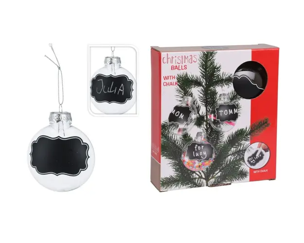 Set 4 globuri cu eticheta si creta Xmas, Excellent Houseware, 8.5 cm, polistiren