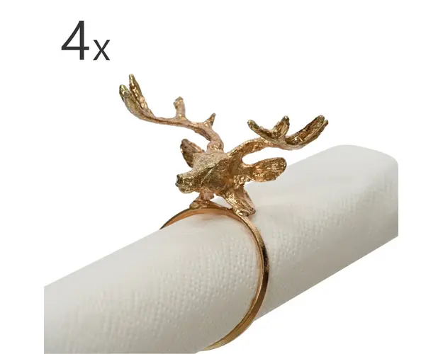 Set 4 inele de servetele Reindeer, Decoris, 5.5x3.7x3 cm, zinc, auriu