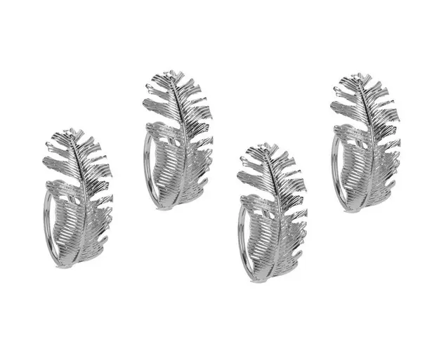 Set 4 inele pentru servetele Leaf V1, 4.5 x 3 cm, metal, argintiu