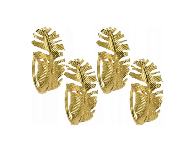 Set 4 inele pentru servetele Leaf V1, 4.5 x 3 cm, metal, auriu
