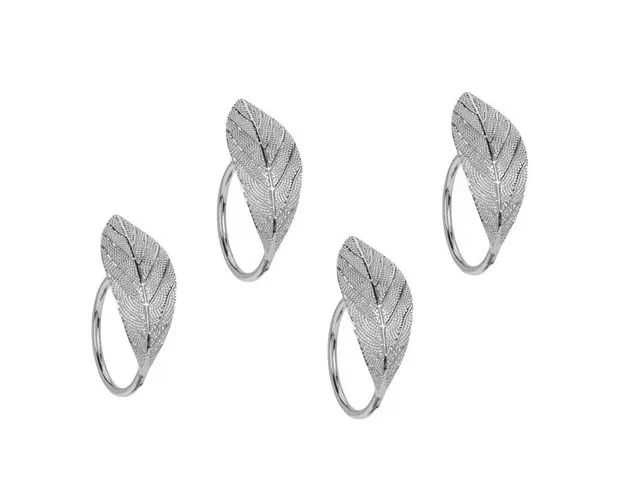 Set 4 inele pentru servetele Leaf V2, 4.5 x 3 cm, metal, argintiu