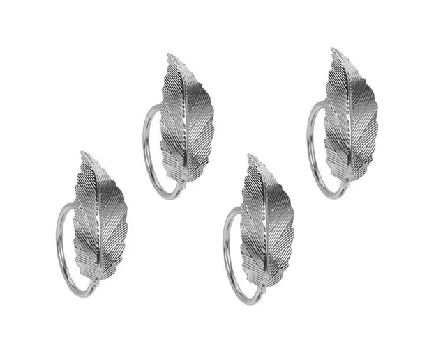Set 4 inele pentru servetele Leaf V3, 4.5 x 3 cm, metal, argintiu