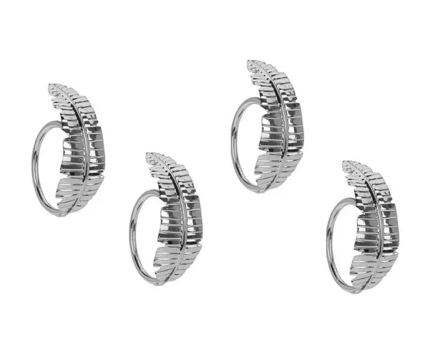 Set 4 inele pentru servetele Leaf V4, 4.5 x 3 cm, metal, argintiu