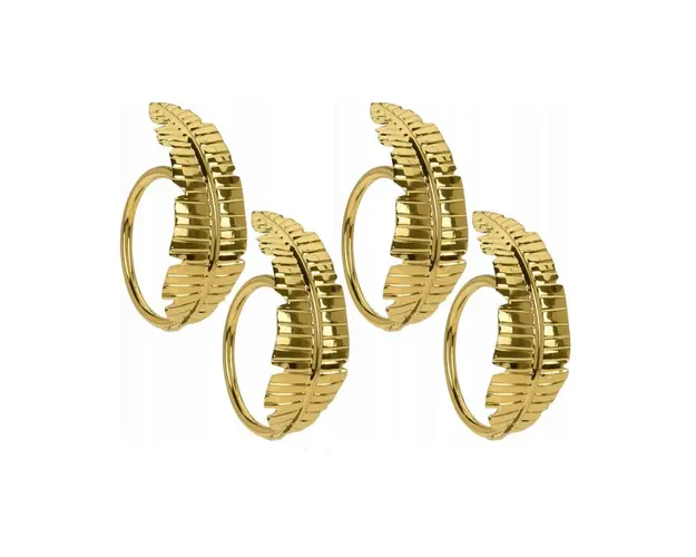 Set 4 inele pentru servetele Leaf V4, 4.5 x 3 cm, metal, auriu
