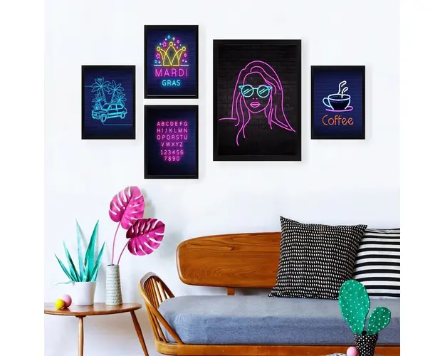 Set 5 tablouri decorative, SET_069, Lulu, 24x29 cm/34x44 cm, plastic