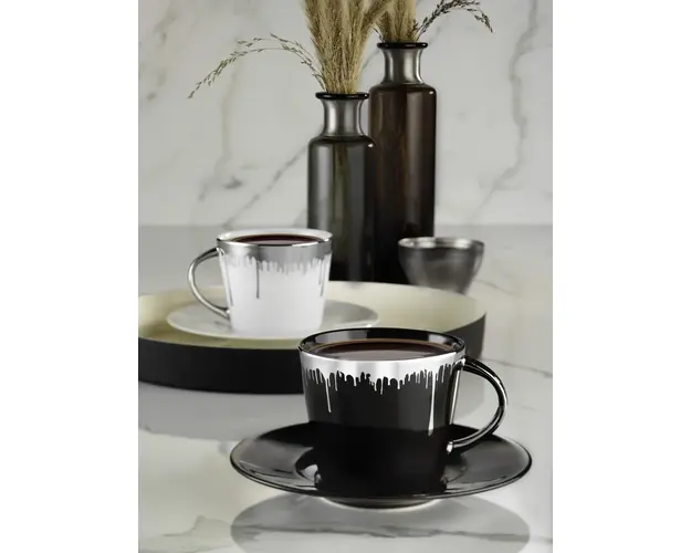 Set 2 cani + 2 farfurii, Kutahya Porselen, TL04CT541P10751, 200 ml, portelan, multicolor