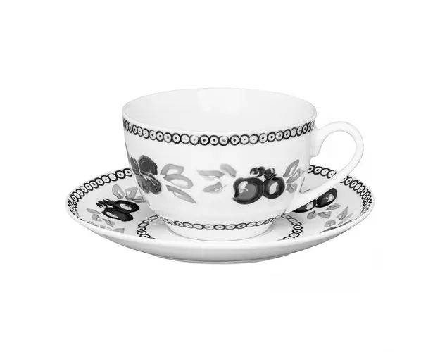 Set 6 cesti cu farfurie pentru cafea/ceai Kalina, Ambition, portelan, multicolor