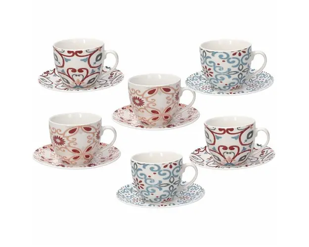 Set 6 cesti cu farfurioara, Tognana, Iris Ribeira, 200 ml, portelan, multicolor