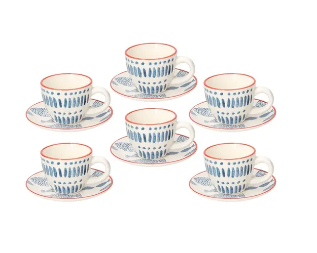 Set 6 cesti de cafea cu farfurii, Metropolis Tirreno, Tognana, 95 ml, ceramica glazurata, multicolor