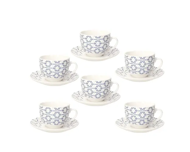 Set 6 cesti cu farfurie pentru ceai, Metropolis Down Town, Tognana, 260 ml, ceramica glazurata, multicolor