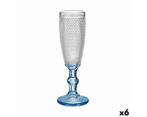 Set 6 pahare de sampanie Points, Vivalto, 180 ml, sticla, albastru