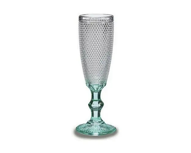 Set 6 pahare de sampanie Points, Vivalto, 185 ml, sticla, turcoaz