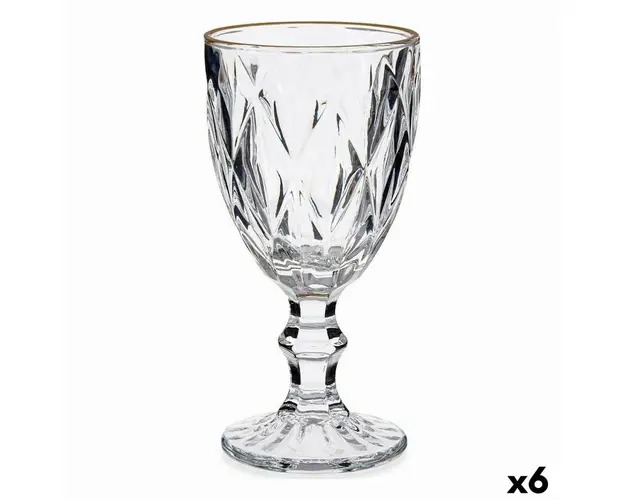 Set 6 pahare de vin Diamond Golden Line, Vivalto, 330 ml, sticla, transparent